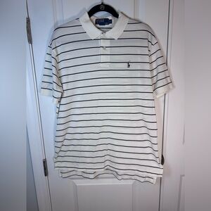Polo Ralph Lauren Men’s L Striped Pima Cotton Polo Shirt Ivory Navy Preppy Golf